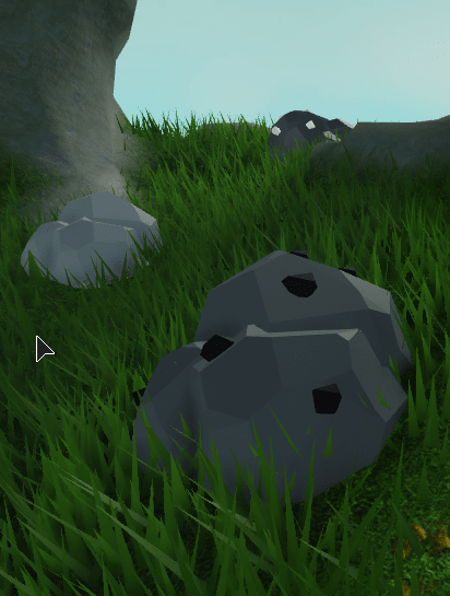 The plain rock has stone, the rock with the white dots has iron ore and the rock with the black dots has coal.