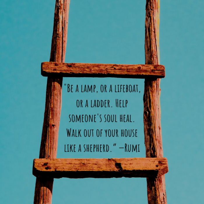 "Be a lamp, or a lifeboat, or a ladder. Help someone's soul heal. Walk out of your house like a shepherd.” —Rumi