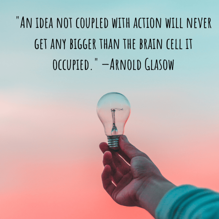 "An idea not coupled with action will never get any bigger than the brain cell it occupied." —Arnold Glasow