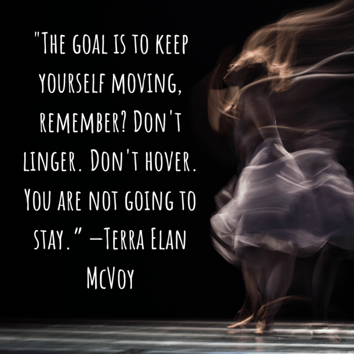 "The goal is to keep yourself moving, remember? Don't linger. Don't hover. You are not going to stay.” —Terra Elan McVoy
