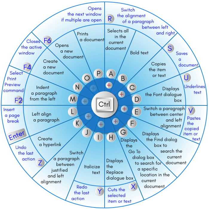 This image shows multiple shortcuts to a variety of functions that you can do in Microsoft Word.