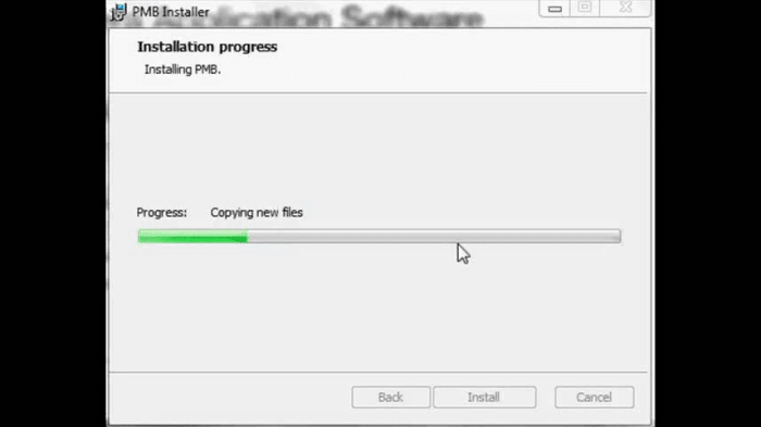 View the progress of the PMB installation. Some parts of the process take a while and may make your computer look like it's locked up.