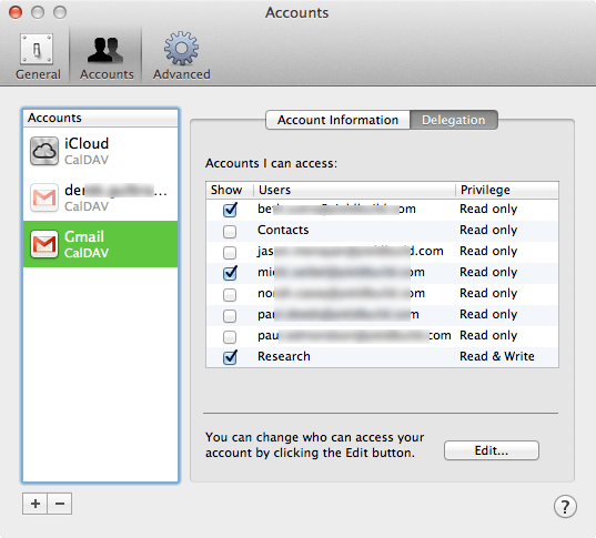 You should see a list of all your coworkers calendars that you have access to in the web version. Check the box next to each person you want to see in iCal.