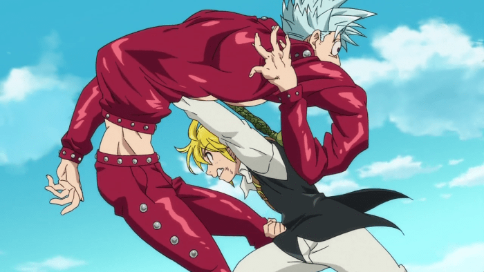 Melodias fighting Ban in "Nanatsu no Taizai" (The Seven Deadly Sins)