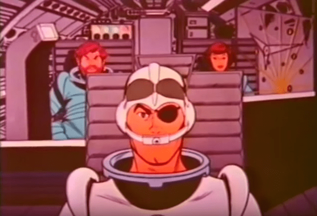 The crew of the the Starduster: Scott McCloud (front), Taurus (back left), and Crystal Mace (back right)