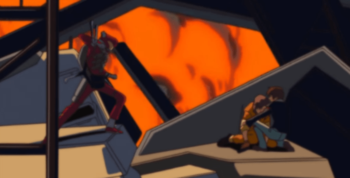 Kira Yamato and Athrun Zala unexpectedly stumbling upon each other during the ZAFT invasion of Heliopolis