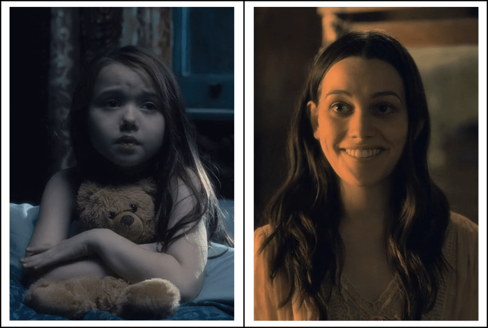 Violet McGraw and Victoria Pedretti as Nell Crain in 'The Haunting of Hill House' season 1 (2018), a Netflix Original Series.