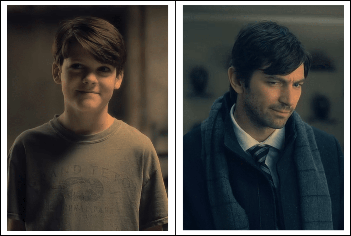 Paxton Singleton and Michiel Huisman as Steven Crain in 'The Haunting of Hill House' season 1 (2018), a Netflix Original Series.