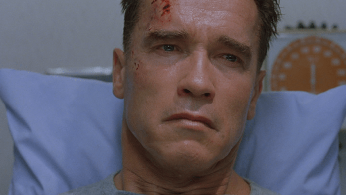 Schwarzenegger, seen here displaying his grieving face, is in pretty familiar territory in this film and it shows in his disinterested performance.