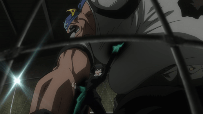 Werewolf Bureau member Chain takes care of an oversized thug by phasing her arm into his body, giving him a sudden heart attack.