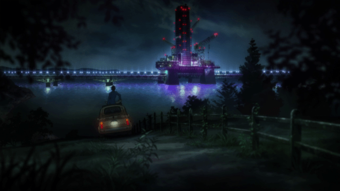 Lupin and Jigen scope out their next hit: The so-called Twin Tower, where the digital backdoor to online black-market retailer Marco Polo can be found.