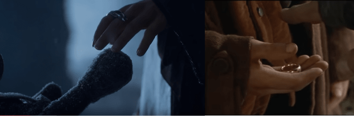 From New Line Cinema and HBO. Both the One Ring and the Iron Throne share a an ability to corrupt even the purest of intentions the closer seekers get to them.