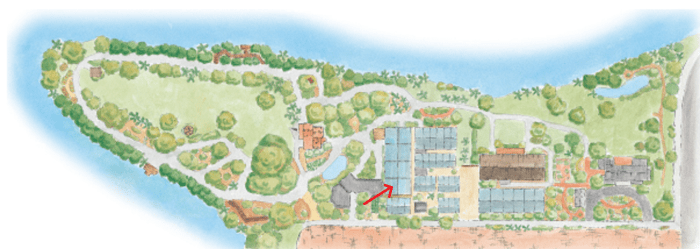 The arrow is pointing to the tropical conservatory, one of eight greenhouses on the property. The others are devoted to research and not open to the public.