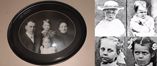 Left Photo | Josiah, Herman, Katherine and Sarah Moore | Upper Right: Boyd and Paul Moore | Lower Right: Lena and Ina Stillinger