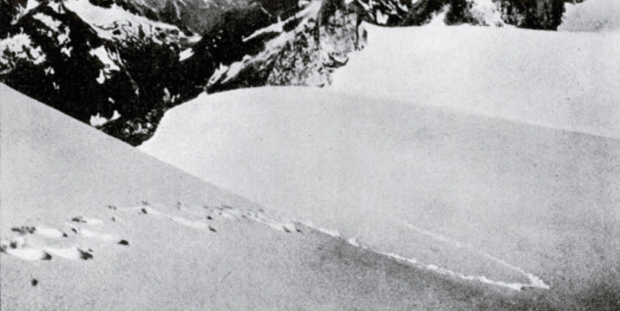 The famous Frank S. Smythe 1937 photograph of what were claimed to be Yeti footprints; but sadly, no Yeti.