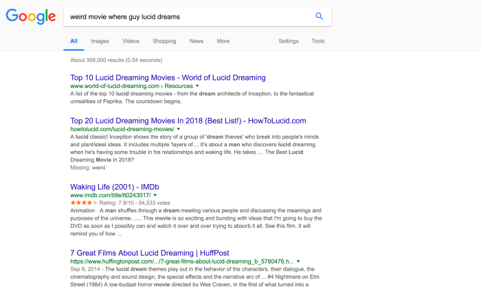 You'll notice that the movie I was searching for, Waking Life, came up near the top of the first search page.