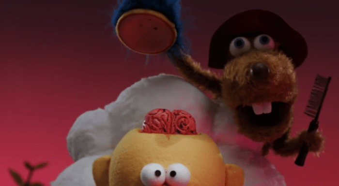 A recurring theme of the Don't Hug Me I'm Scared series, the Cult of Love wants you to "wash" your mind.