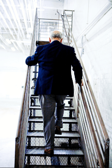 Taking the stairs instead of the elevator is a calorie burning habit that improves the whole body.