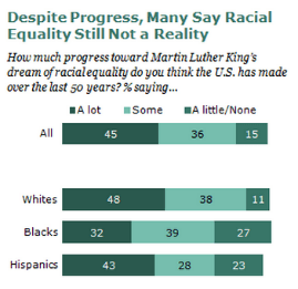 Notes: Based on full sample, N=2,231. Blacks and whites include only non-Hispanics. Hispanics may be of any race. Source: Pew Research Center Race Survey, conducted August 1-11, 2013