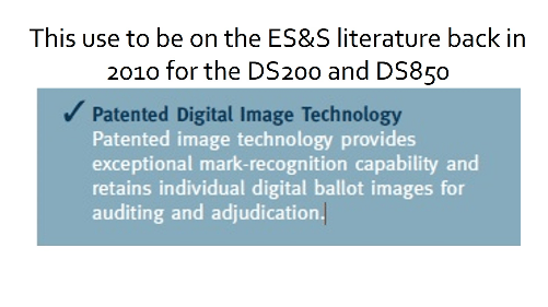 Promotional language from vote-counting machine literature for ES&S200 and ES&S850, vote-counting machines in use in 85% of Alabama precincts.