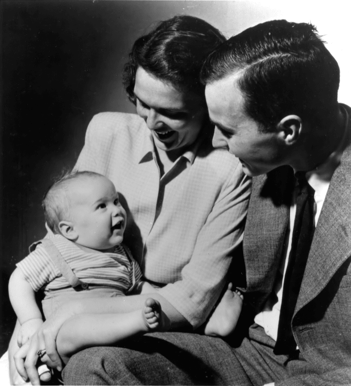George and Barbara Bush with their first born child George W. Bush, while Bush was a student at Yale,