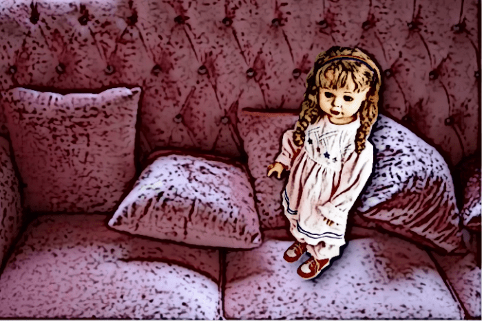 Miss Livingston belonged there. She was part of the room, and her sleepers matched the big, beautiful, pink living room couch.