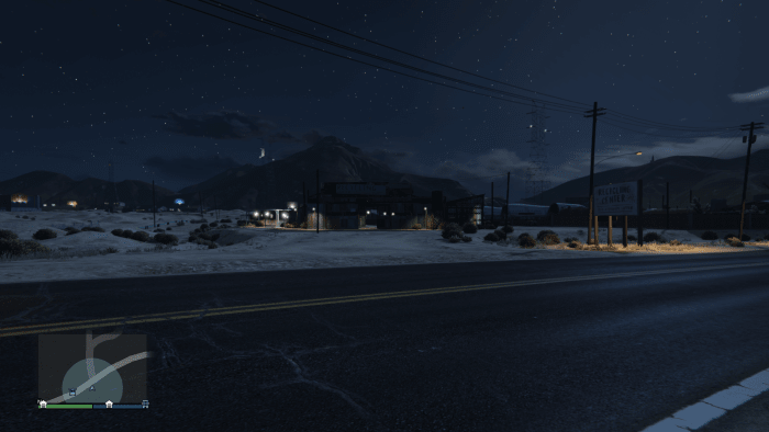 From across the street of the garage with all of the enemy equipment. (Of course this screenshot was taken in Free Roam mode, long after the fact).