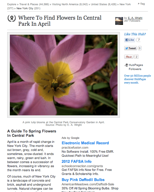 Want an example of an article with EXCELLENT Photo Capsule use? Stop by E. A. Wright's piece on finding springtime flowers in Central Park.