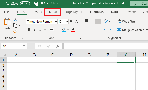 The draw tab will appear on the ribbon in the order that it appears on the customize ribbon option. These tabs can be changed to different orders.