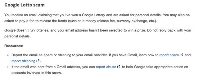The text above was copied from Google's website: "Google doesn't run lotteries, and your email address hasn't been selected to win a prize. Do not reply back with your personal details."