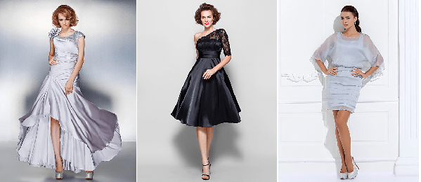 Youthful styles for the bold and daring mother of the bride. These short length and calf-length MOB dresses are totally for the young at heart.