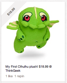 Fun Tip #1: Add a price in the description and the pinned image will include a diagonal banner with the price. My Little Cthulhu is pretty reasonable!