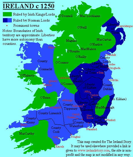 Ireland in the 13th Century - Henry's knights had their hands on the Irish jugular by this time. England would harvest the ill-will many years hence