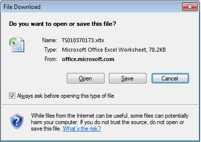 Save an online template to your computer so that you can use it in the future from your copy of Excel 2007.