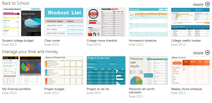 Examples of templates available at http://office.microsoft.com for Excel 2007.