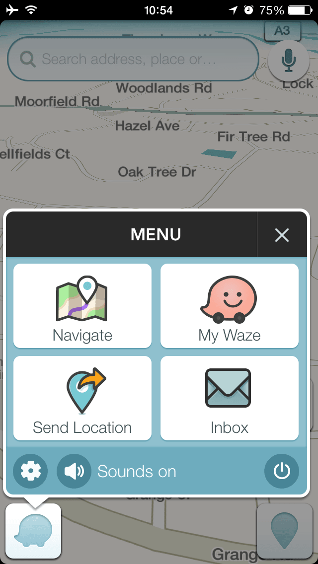 Waze screenshot - is it me, or does the silhouette of the Waze icon (bottom, left) look like a little pig?