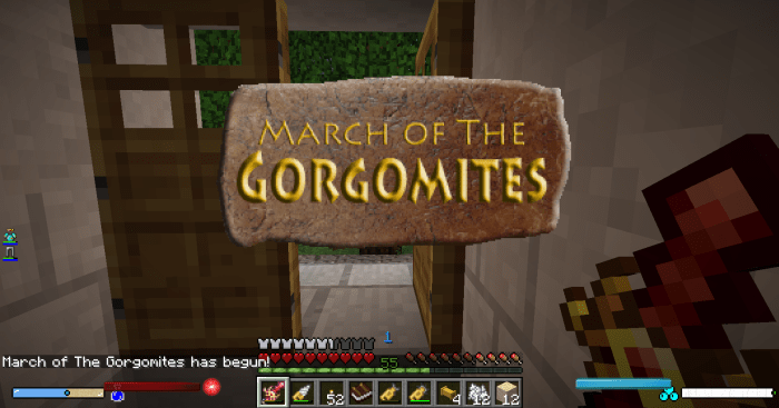 While clarity is a good thing, the warnings for incoming invasions take this to the extreme. They are announced in Minecraft's chat system, through the use of loud verbal and musical warnings, and cover most of the player's screen with a large sign.