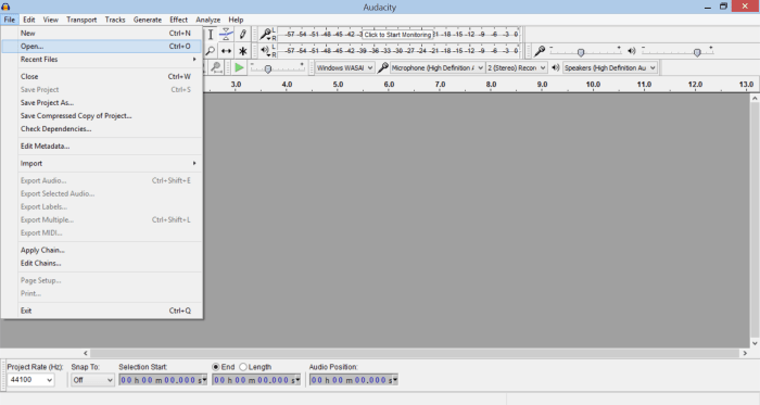 Audacity is easy to use even for beginners. Just go to File and then Open to load the MP3 or Wav file you want to modify.