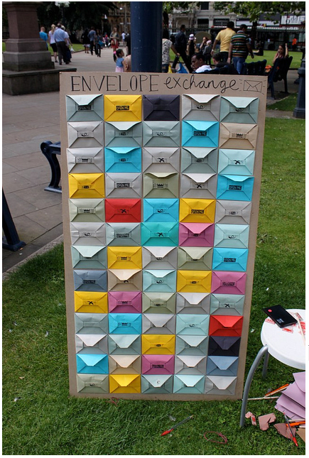 In each of these envelopes is a lovely message for you to take away with you to brighten up your day - and all you have to do in exchange is to write a nice message for someone else to find :)