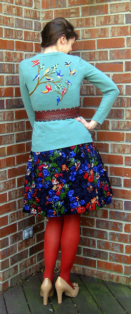 I think the bird pattern felted onto the back of this cardigan is amazing - and it makes the sweater look so expensive too!