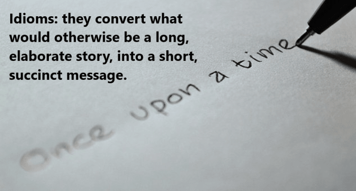 The idiom's beauty is that it enables the speaker, or writer, to make an essential point in very few words.