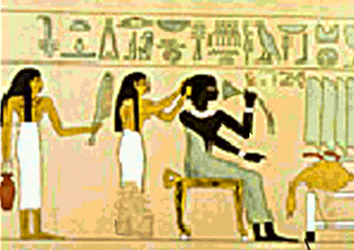Kemsit, Mentuhotep's wife getting attention from her maids (Kemsit, l'pouse de Mentouhotep avec ses serviteurs)