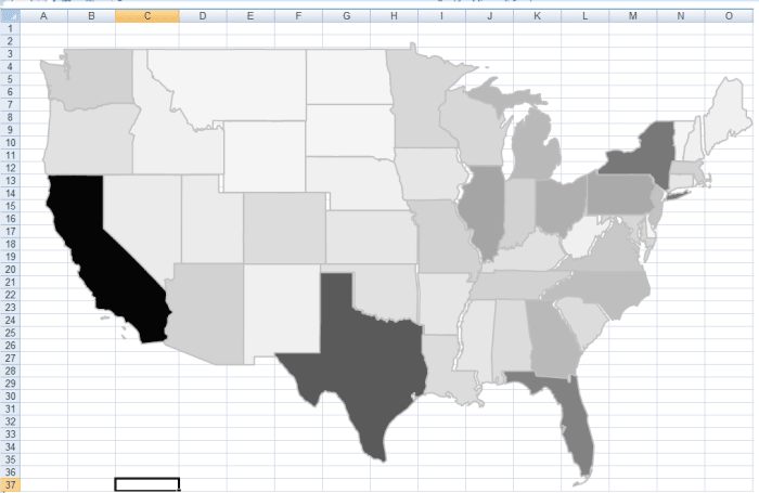 Ensure that the column widths are set exactly the same as the original spreadsheet to avoid gaps between states.