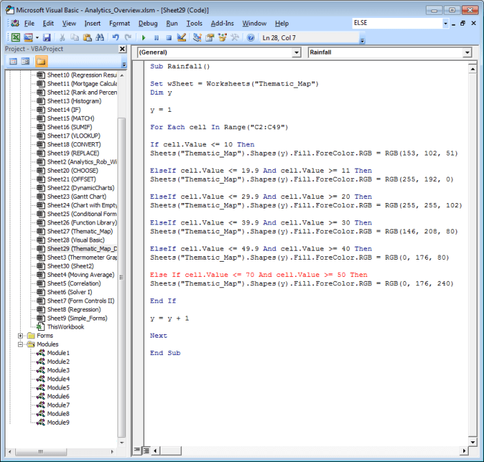 ELSE and IF cannot be used in the same line of Visual Basic code in Excel 2007 and Excel 2010.