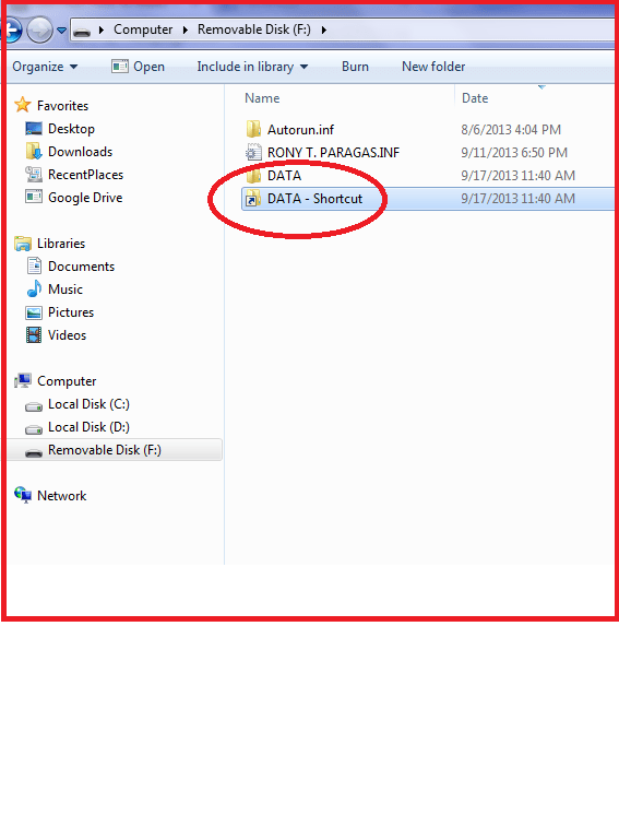 DATA is a folder and the DATA shortcut is a link file or shortcut file to explore the content of the DATA folder. Even if the DATA folder was attacked by a virus, you can still see all your files in it because the shortcut will NOT be infected.