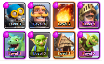 This deck will give the best balance of attack and defense for Arena 1 - Goblin Stadium and will get you quickly to Arena 2 - Bone Pit!