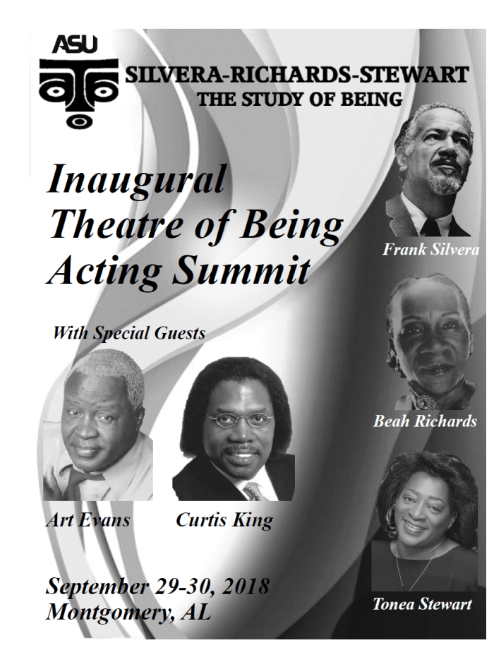 The cover of the Inaugural Theater of Being Summit at ASU with special guests, Art Evans and Curtis King.