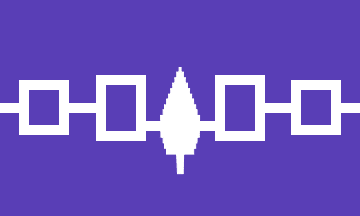 This flag includes the symbol of the Hiawatha Belt, a wampum belt of the original Five- and Six Nation Confederacy. The Peace Tree is in the center.