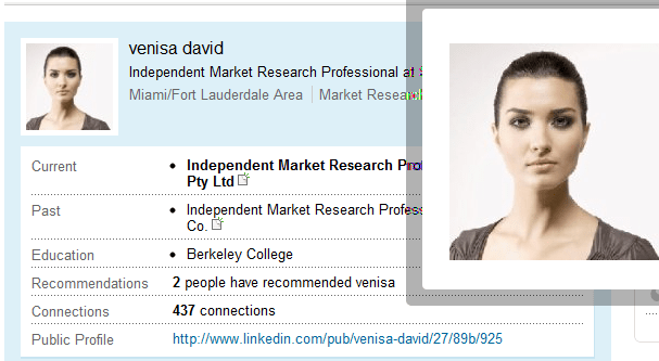 Suspect fake profile: vanisa david. They can't even spell "Vanessa" correctly, or learn capitalization. (Click to enlarge)