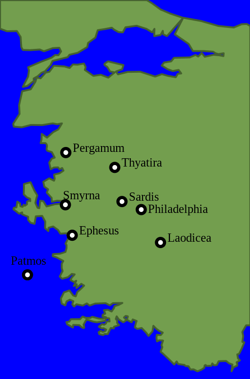 Map of the seven Churches from Revelation.